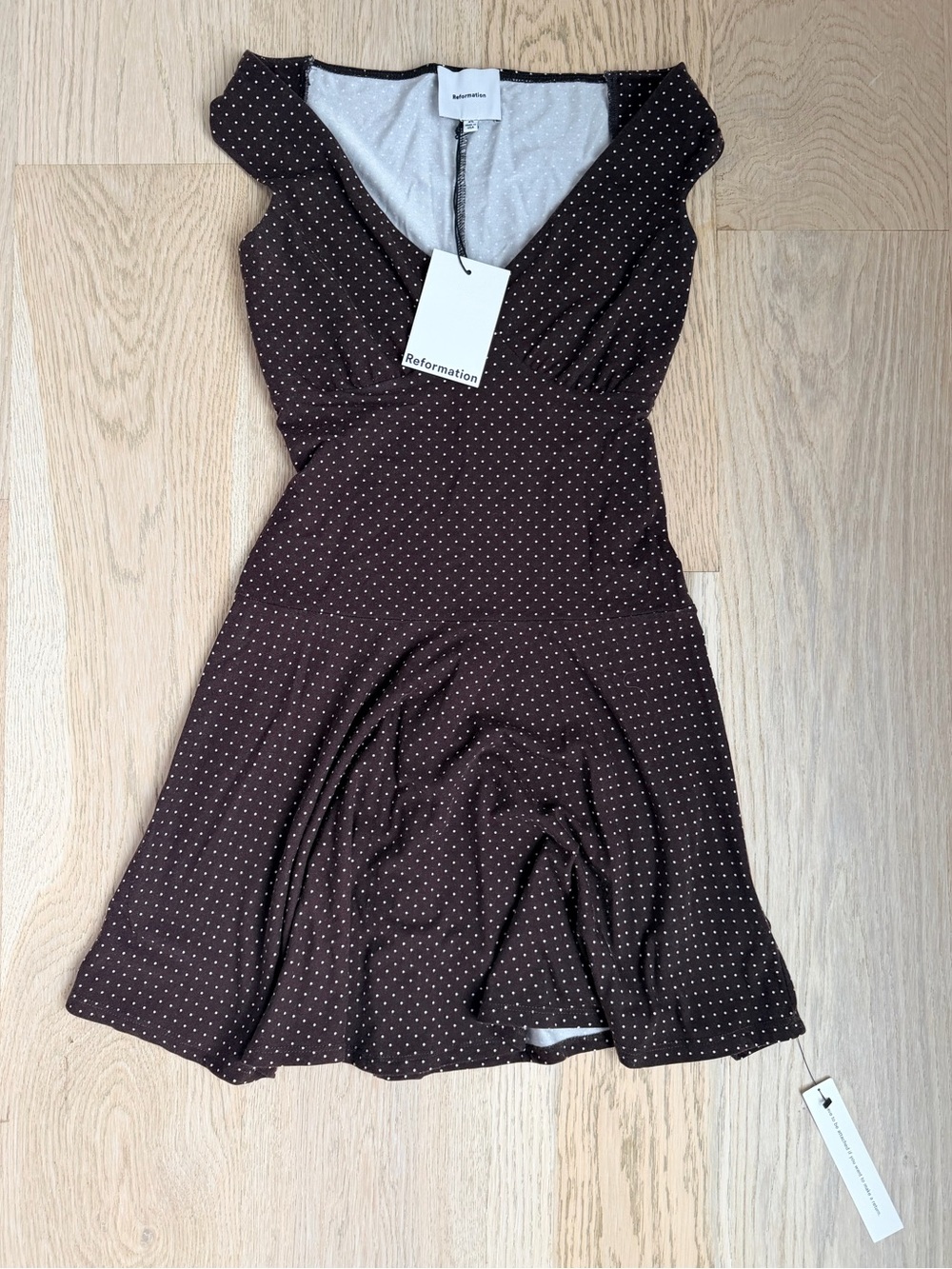 NWT Reformation Brown Polka Dot V-Neck Fit & Flare Dress